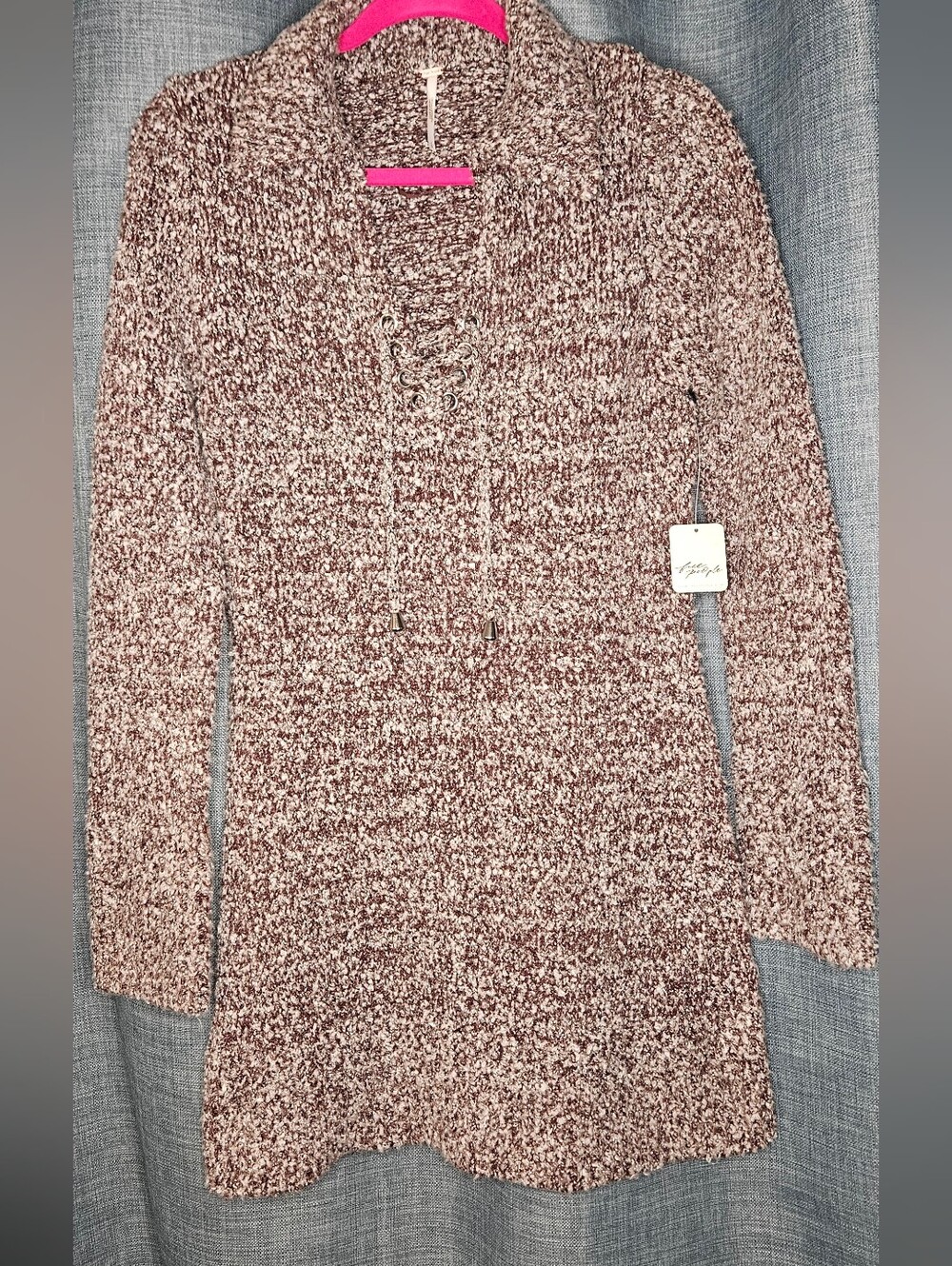 Free People Chocolate Grape Lace Up Sweater Dress Tunic NWT L